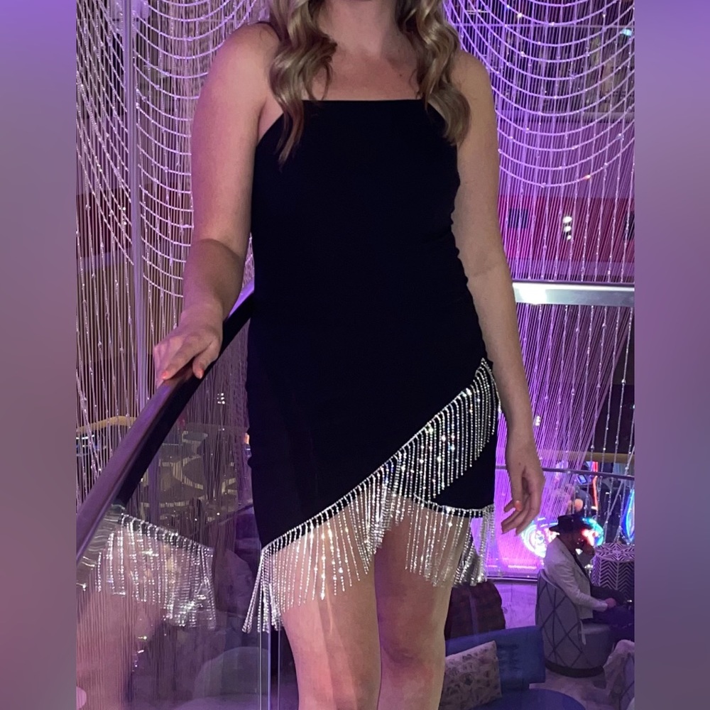 Black Sequin Fringe Mini Dress